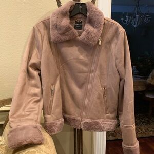 Mauve Jacket with Faux Fur Trim - Size Large -NWOT-suede like fabric